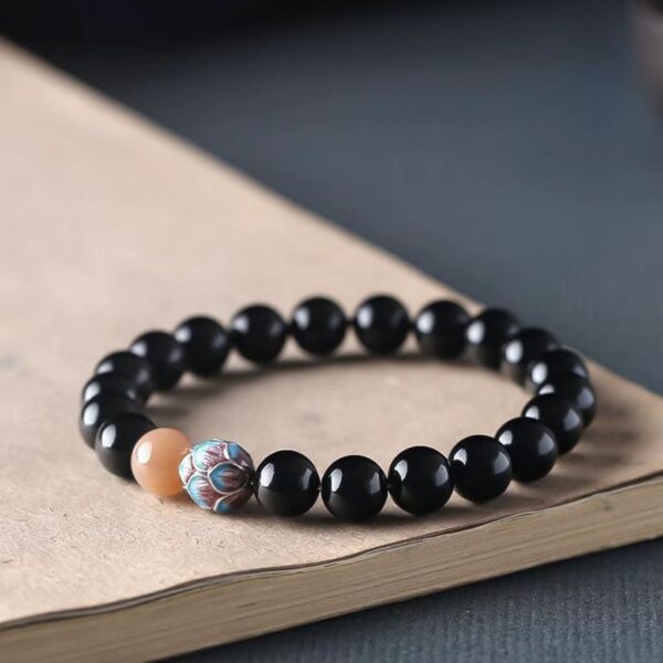 Natural Obsidian Meditation Bracelet - Shore Lotus hand to increase wisdom, purify the mind, balance energy and promote sleep