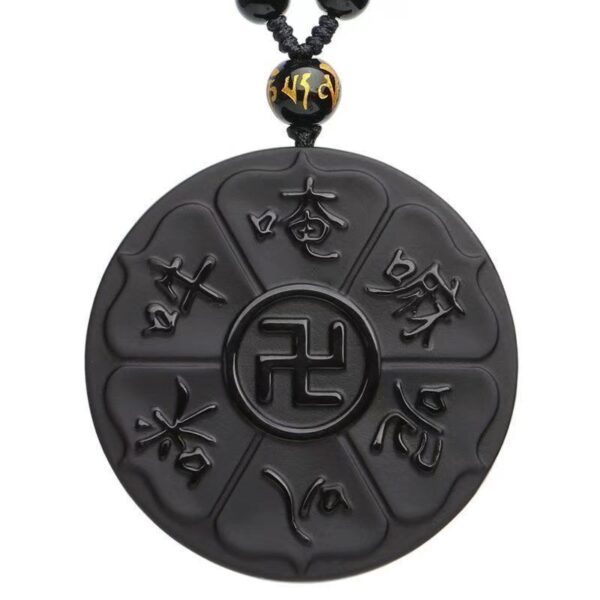 Natural Obsidian Six Character Truth Necklace - Peace and auspicious amulet - Image 3